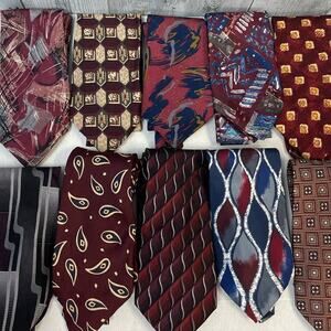 Lot of 10 Wine Red Gray Vintage & Modern Career Silk Polyester Necktie Ties